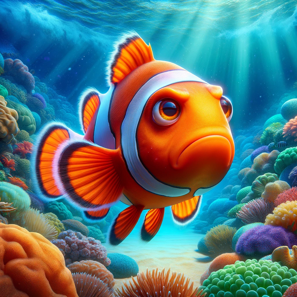 Determined clown fish for stories on fire.